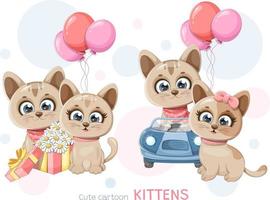 mignonne dessin animé chaton collection pour content anniversaire carte postale vecteur