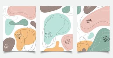 ensemble de modèle de brochure abstrait composition de formes organiques minimales fond de couleur pastel dans un style de collage contemporain branché. vecteur