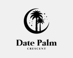 Date paume arbre milieu est silhouette croissant lune étoile lumière classique luxe vecteur logo conception