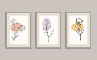plat conception coloré mur art illustration ensemble. botanique fleurs mur art, ligne art, minimaliste vecteur. vecteur