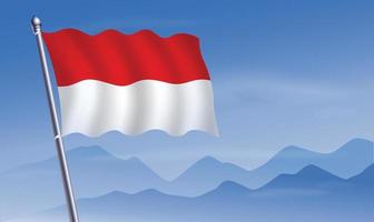 Indonésie drapeau avec Contexte de montagnes et ciel bleu ciel vecteur