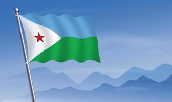 djibouti drapeau avec Contexte de montagnes et ciel vecteur