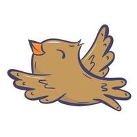 griffonnage dessin animé oiseau moineau en volant vecteur