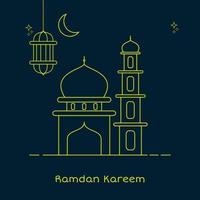 lune, lanterne et mosquée ligne icône. Ramadan kareem conception modèle. minimal et Facile concept. foncé bleu et Jaune. utilisé pour salutation carte ou symbole vecteur