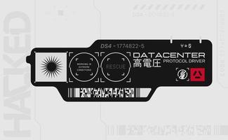 cyberpunk décalcomanie. vecteur autocollant, étiquette dans futuriste style. les inscriptions et symboles, Japonais hiéroglyphes pour attention, haute tension.