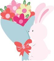 Pâques journée illustration lapin avec bouquet de fleur vecteur