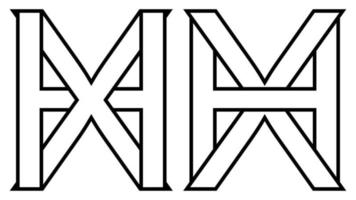 logo signe hx xh icône, nft entrelacé des lettres X h vecteur