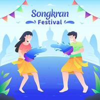 personnes jouant de leau au festival de songkran vecteur