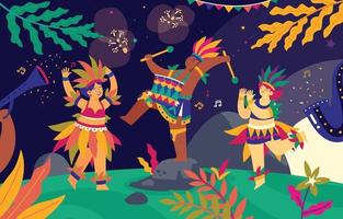 brésilien jouant de la musique et dansant sur l'illustration du carnaval de rio de janeiro vecteur