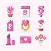jeu d'icônes de la journée des femmes roses féminines vecteur