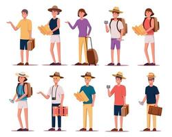 ensemble de personnages touristes en voyageant gens vecteur illustration