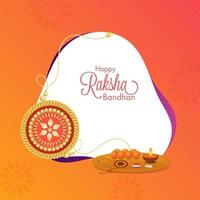 content raksha bandhan Police de caractère avec magnifique d'or rakhi et culte assiette sur Orange Contexte. vecteur