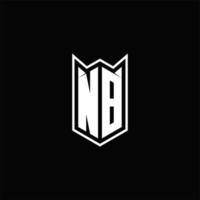 nb logo monogramme avec bouclier forme dessins modèle vecteur