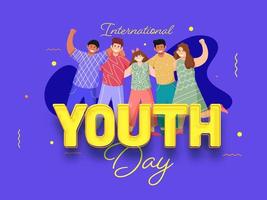 international jeunesse journée Police de caractère avec groupe de Jeune garçons et les filles ensemble permanent sur violet Contexte. vecteur