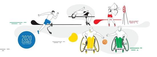 sans visage sportif ou athlétisme dans différent pose sur abstrait blanc Contexte pour 2020 Jeux temps à sport. vecteur