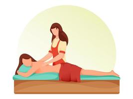 dessin animé femme personnage mensonge sur lit recevoir relaxation retour massage dans spa. vecteur