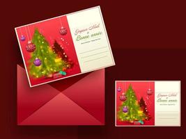 joyeux Noël content Nouveau année salutation cartes dans français Langue avec rouge enveloppe. vecteur