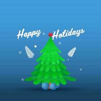 content vacances Police de caractère avec vert Noël arbre et 3d des balles sur bleu Contexte. vecteur