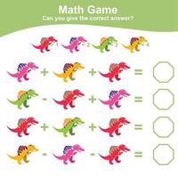 dinosaures thème math Jeu feuille de travail. mathématique activité pour les enfants. éducatif imprimable math feuille. Additionnel et soustraction math pour enfants. vecteur déposer.