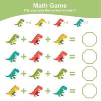 dinosaures thème math Jeu feuille de travail. mathématique activité pour les enfants. éducatif imprimable math feuille. Additionnel et soustraction math pour enfants. vecteur déposer.