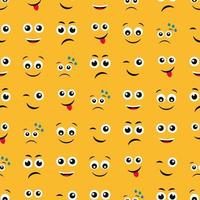 visages de dessin animé avec des émotions. modèle sans couture avec différentes émoticônes sur fond jaune. illustration vectorielle vecteur