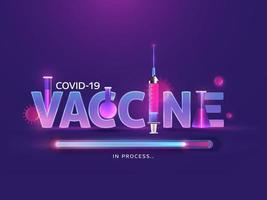 covid-19 vaccin le progrès bar avec réaliste seringue injection et tester tubes sur violet Contexte. vecteur