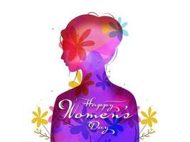 pente silhouette Jeune Dame décoré avec fleurs sur blanc Contexte pour content aux femmes journée fête concept. vecteur