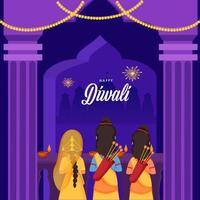 content diwali fête Contexte avec retour vue de Seigneur rama, le sien épouse sita et frère laxiste personnage. vecteur