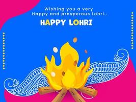 content lohri fête souhaitant carte avec feu, floral modèle sur rose et bleu Contexte. vecteur