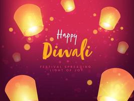 content diwali fête Contexte décoré avec illuminé en volant lanternes. vecteur