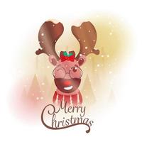 joyeux Noël Police de caractère avec dessin animé renne un clin d'oeil et chute de neige sur blanc Contexte. vecteur