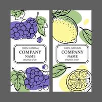 grain de raisin citron Étiquettes conception esquisser vecteur illustration ensemble