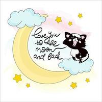 lune minou bien nuit animal dessin animé vecteur illustration ensemble