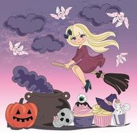en volant sorcière Halloween vacances dessin animé vecteur illustration