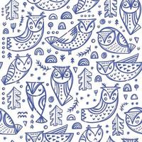 forêt hibou main tiré sans couture modèle vecteur illustration