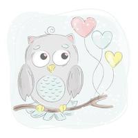 l'amour hibou dessin animé oiseau forêt animal vecteur illustration ensemble