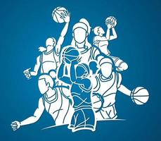 silhouette groupe de basketball femelle joueurs action vecteur