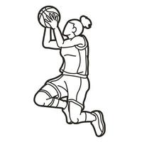 contour basketball action femelle joueur sauter vecteur