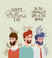 carte de fête des pères heureuse avec papas et message vecteur