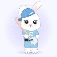 illustration animale de baseball mignon joueur de lapin vecteur