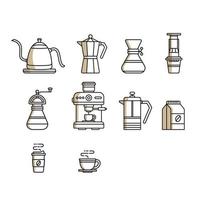 ensemble d & # 39; outils de brassage manuel de café illustration vectorielle vecteur