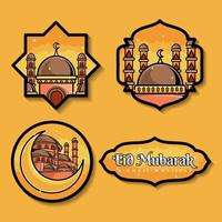 collection de autocollants et logos pour eid mubarak fête. mosquée badge, lanterne conception vecteur