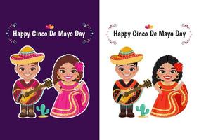 cinco de mayo dans mai 5 fédéral vacances dans Mexique avec dessin animé garçon et fille dans mexicain tenues pour célébrer cinco de mayo un événement carte modèle vecteur