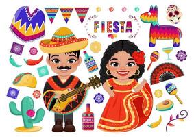 cinco de mayo mexicain vacances avec des gamins et éléments ensemble. salutation carte, affiche et bannière modèle conception vecteur