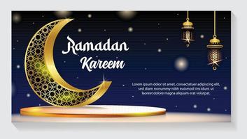 croissant islamique avec lanterne pour Ramadan Karim. d'or moitié lune, vecteur illustration conception