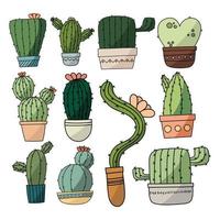 cactus isolé dessin animé icône ensemble. vecteur plat