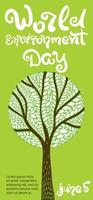 monde environnement journée affiche. arbre illustration avec feuilles. monde environnement journée et juin 5 caractères. vecteur