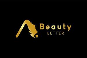 luxe style beauté logo conception avec une mélange de femme visage silhouette et lettre une vecteur