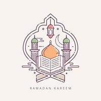 ramadan kareem avec symbole islamique de style art en ligne vecteur