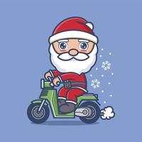 mignonne dessin animé Père Noël claus équitation une moto vecteur